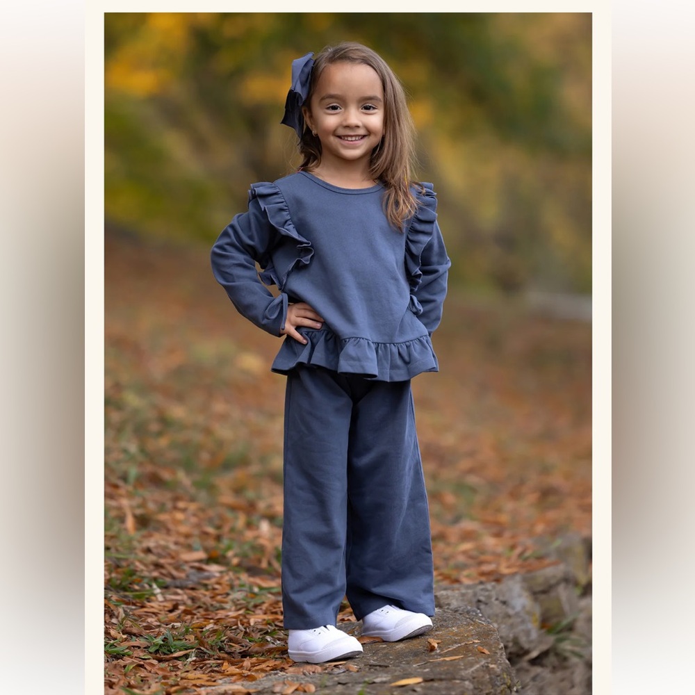 Mabel + Honey Navy Ruffle Sleeve Set
